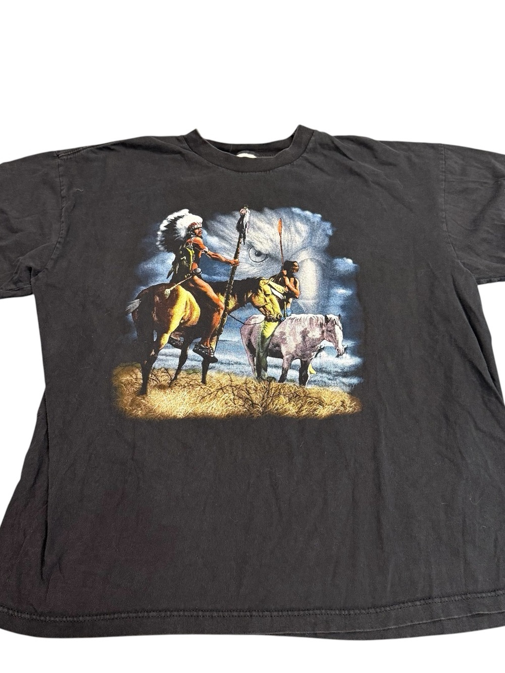 Vintage Native American warrior horse bald eagle tee shirt black XL men